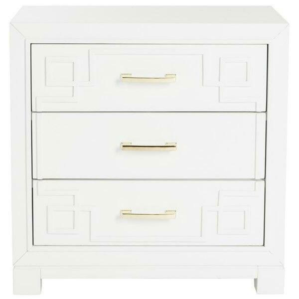 Safavieh Raina Three Drawer Greek Key Night Stand, White FOX6278A